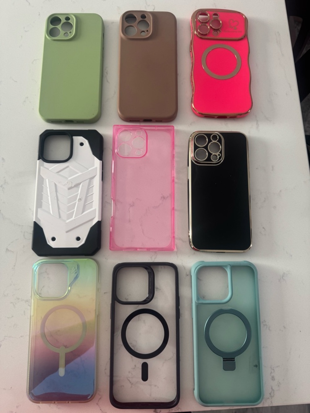 Assorted Phone Cases - Green, Brown, Pink, Black, Clear, Teal